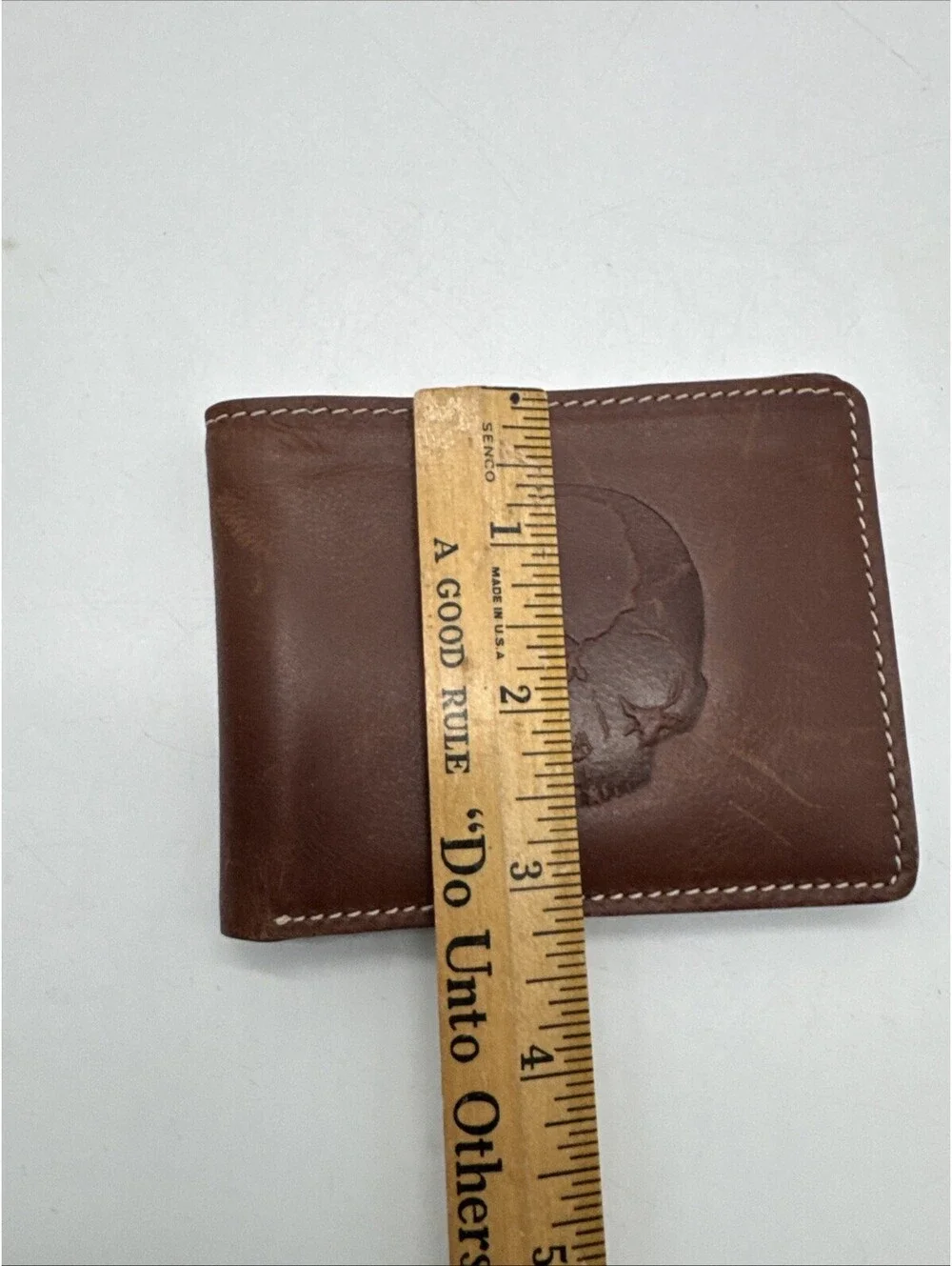 Leather skull wallet, bifold handmade skull art wallet, leather gift